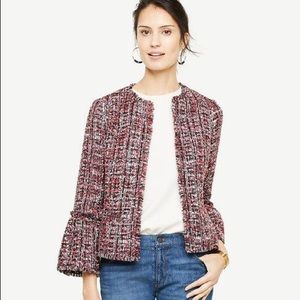 NWOT Ann Taylor Fringe Tweed Ruffle Cuff Jacket.